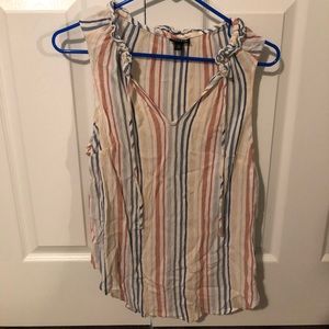 Pink, blue and white stripe sleeveless shirt